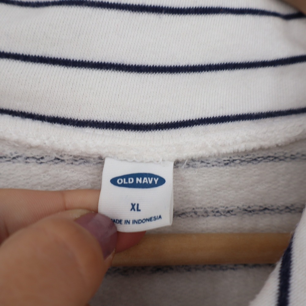 Old Navy Womens XL Striped Quarter Zip Pullover Sweatshirt White Navy Blue - Picture 2 of 5